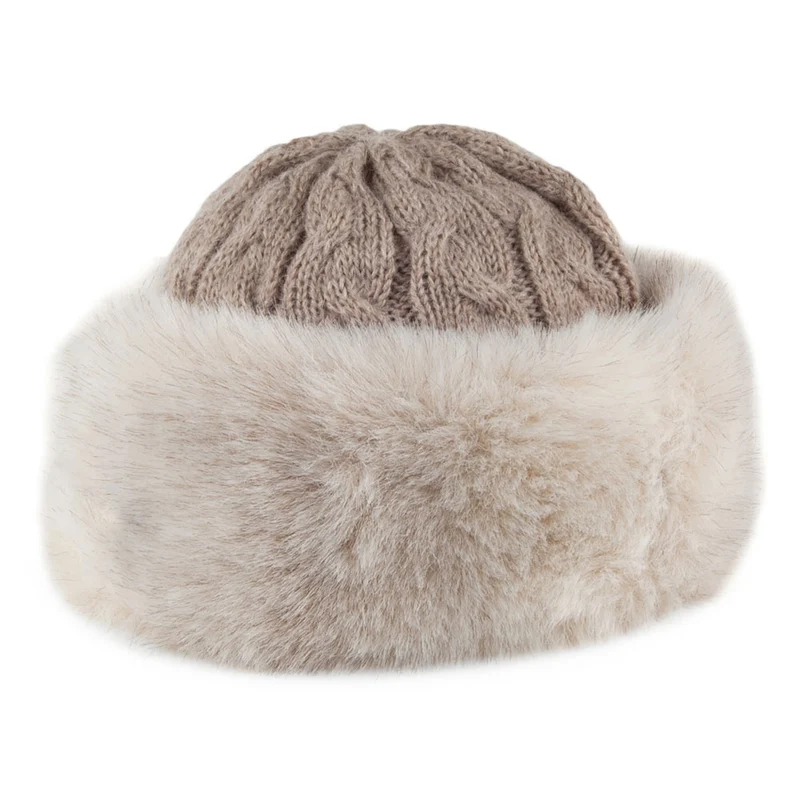Chapeau Hiver Tricot Italien avec Revers en Fausse Fourrure gris WHITELEY