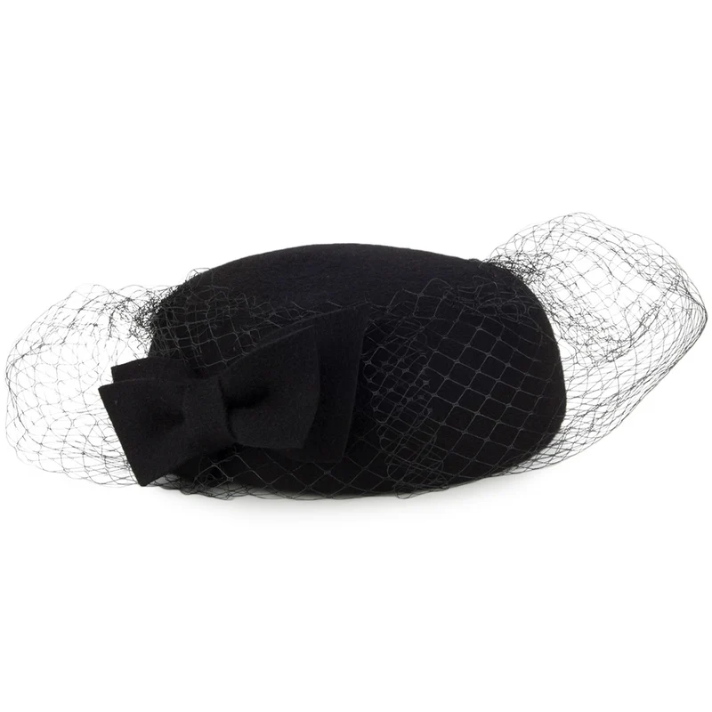 Chapeau Calot avec Voile Veda Bow noir WHITELEY