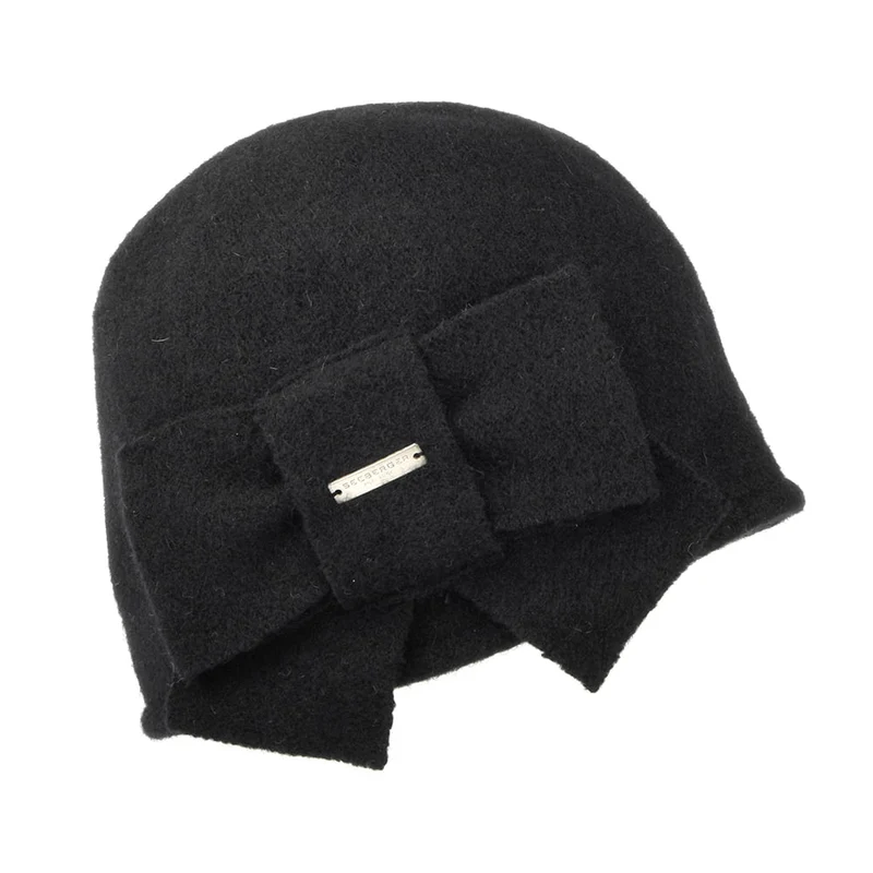 Chapeau Cloche en Laine Vierge avec Noeud noir SEEBERGER