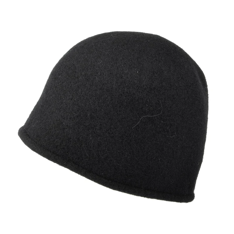 Chapeau Cloche en Laine Vierge avec Noeud noir SEEBERGER