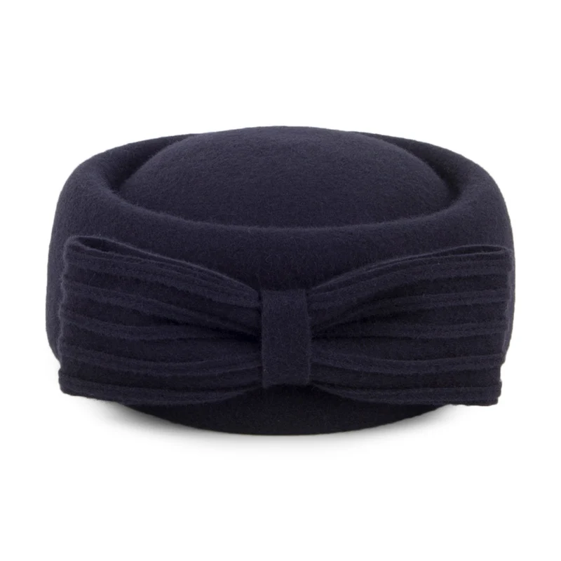 Chapeau Calot en Laine Jackie O Loop Bow bleu marine WHITELEY
