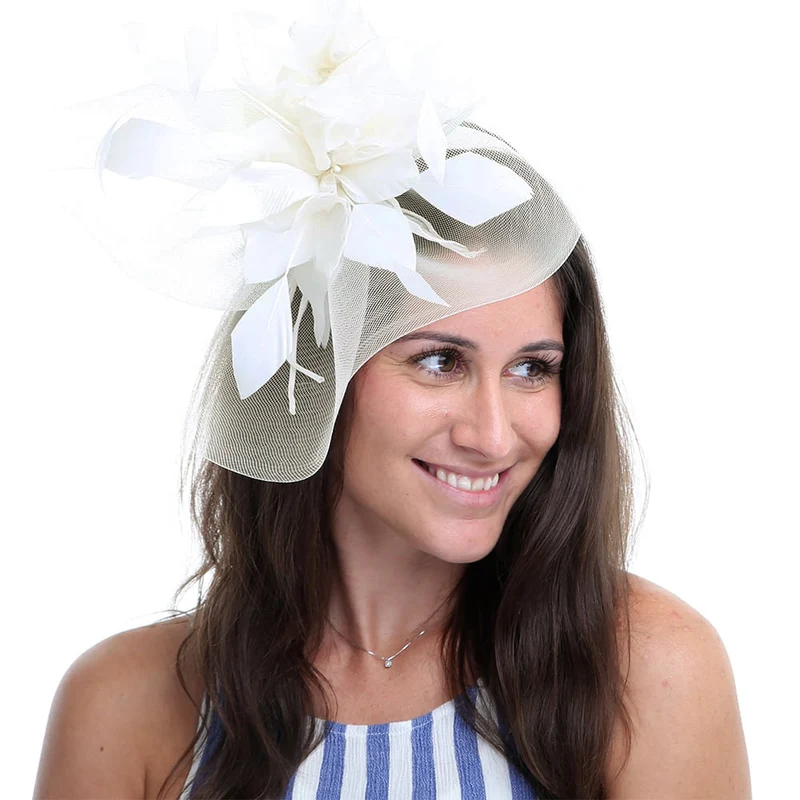 Chapeau Bibi avec Voile Joanne ivoire JANE ANNE DESIGNS