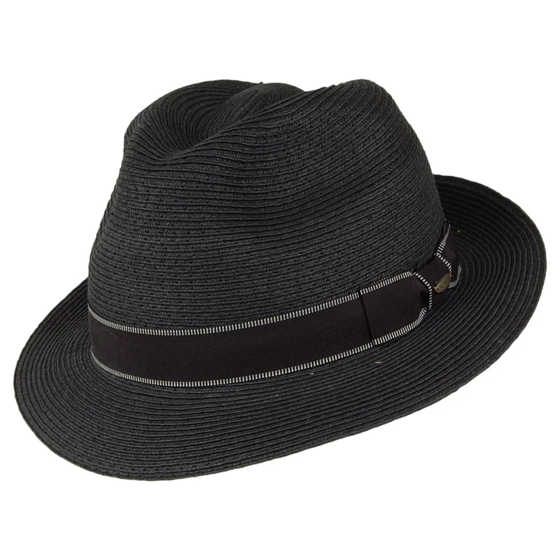 Chapeau Fedora en Paille Toyo Tressage Fin Wyatt noir SCALA