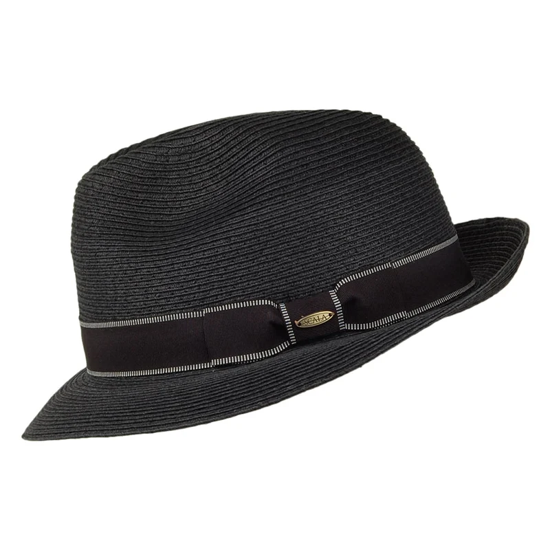 Chapeau Fedora en Paille Toyo Tressage Fin Wyatt noir SCALA
