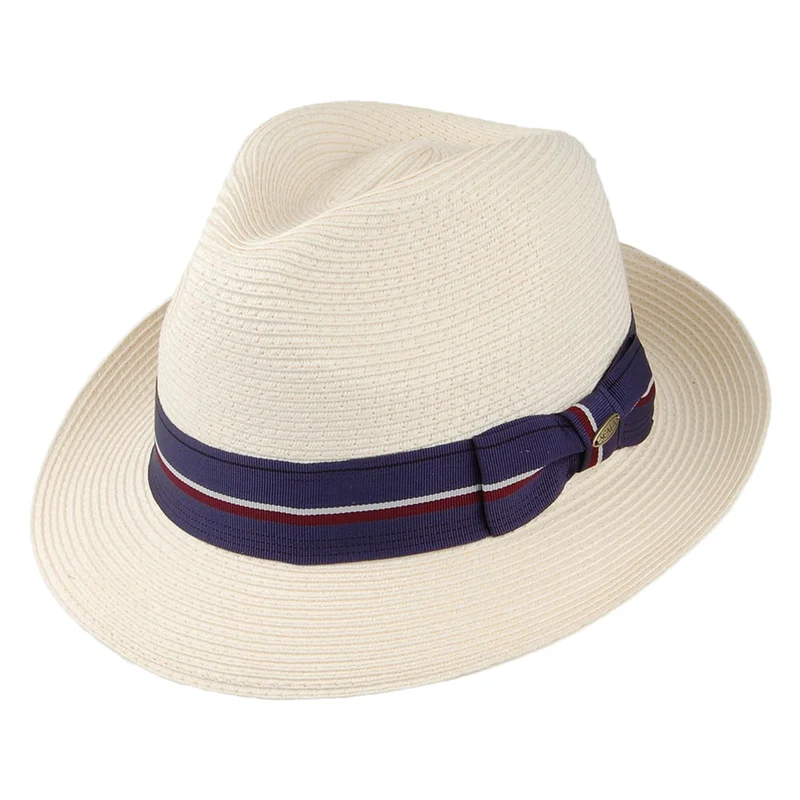Chapeau Fedora en Paille Toyo Tressage Fin Drums naturel-indigo SCALA