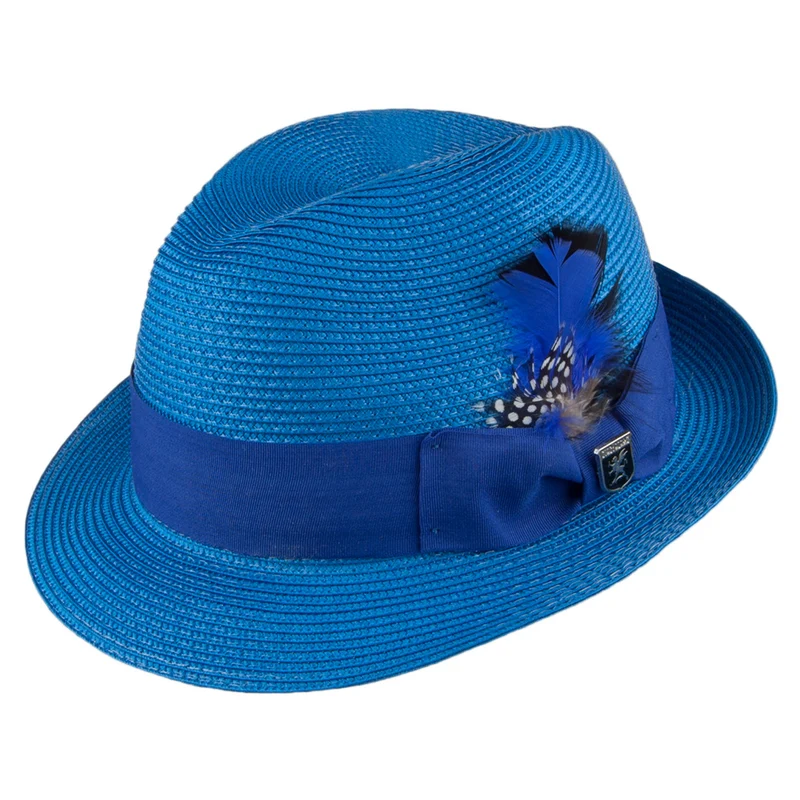 Chapeau Trilby en Paille Toyo Pinch Crown bleu roi STACY ADAMS