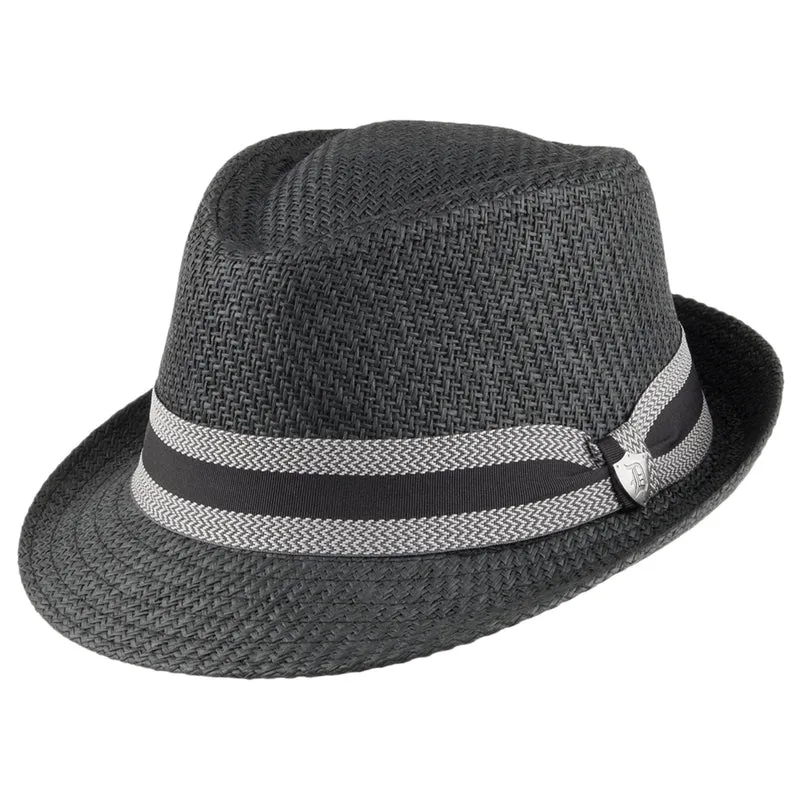 Chapeau Trilby en Paille Toyo Mate avec Bandeau à Rayures noir DORFMAN PACIFIC