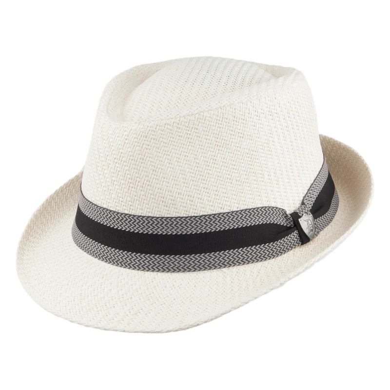 Chapeau Trilby en Paille Toyo Mate avec Bandeau à Rayures ivoire DORFMAN PACIFIC