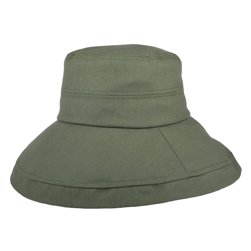 Chapeau Été en Lin et Coton Pliable Lily olive SUR LA TÊTE