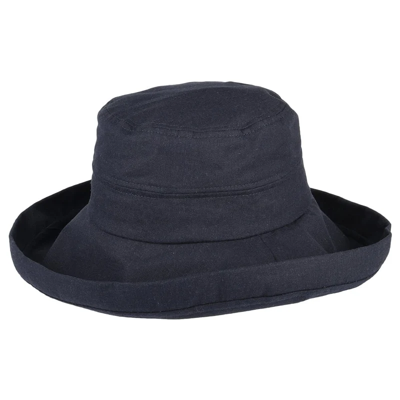 Chapeau Été en Lin et Coton Pliable Lily bleu marine SUR LA TÊTE