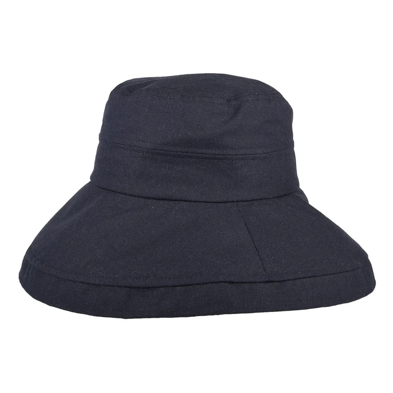 Chapeau Été en Lin et Coton Pliable Lily bleu marine SUR LA TÊTE