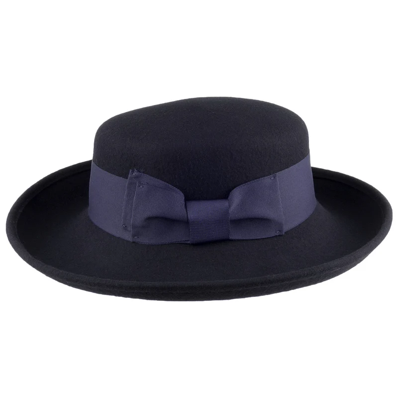 Chapeau Kettle en Laine Feutrée Blossom bleu marine SCALA