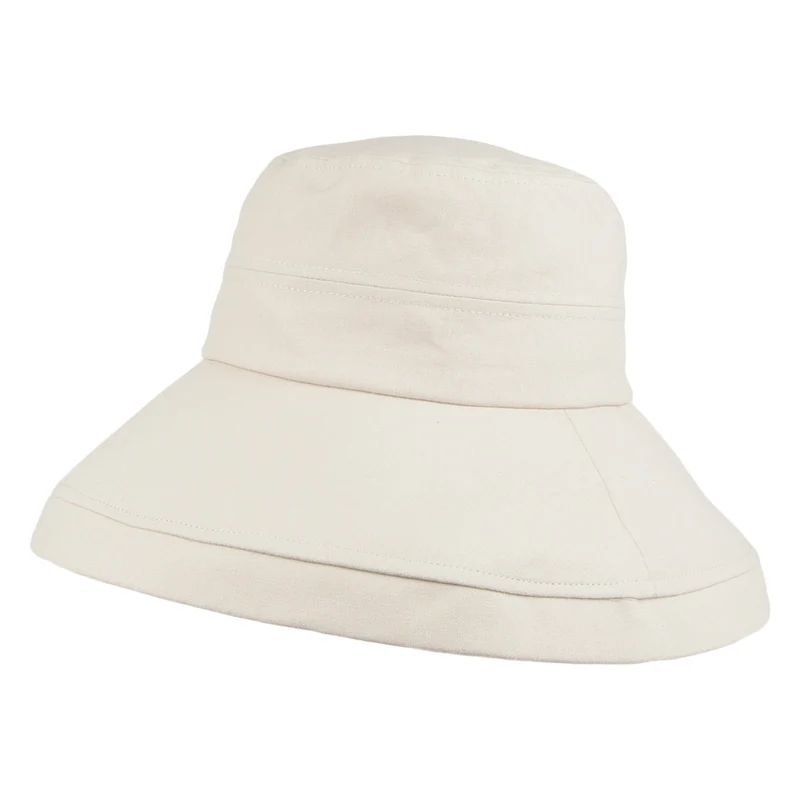 Chapeau Été en Lin et Coton Pliable Lily sable SUR LA TÊTE