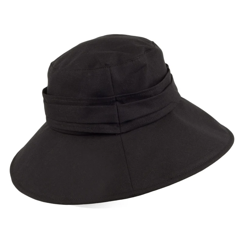 Chapeau Été Pliable en Lin Lotus noir SUR LA TETE