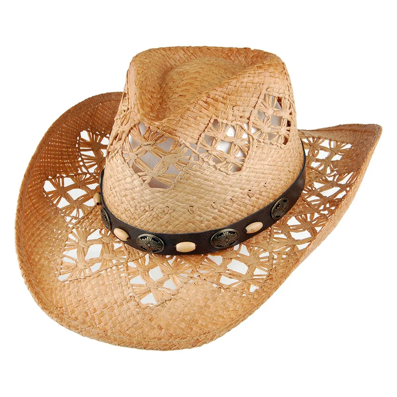 Chapeau de Cowboy en Raphia Annie Oakley naturel SUR LA TÊTE