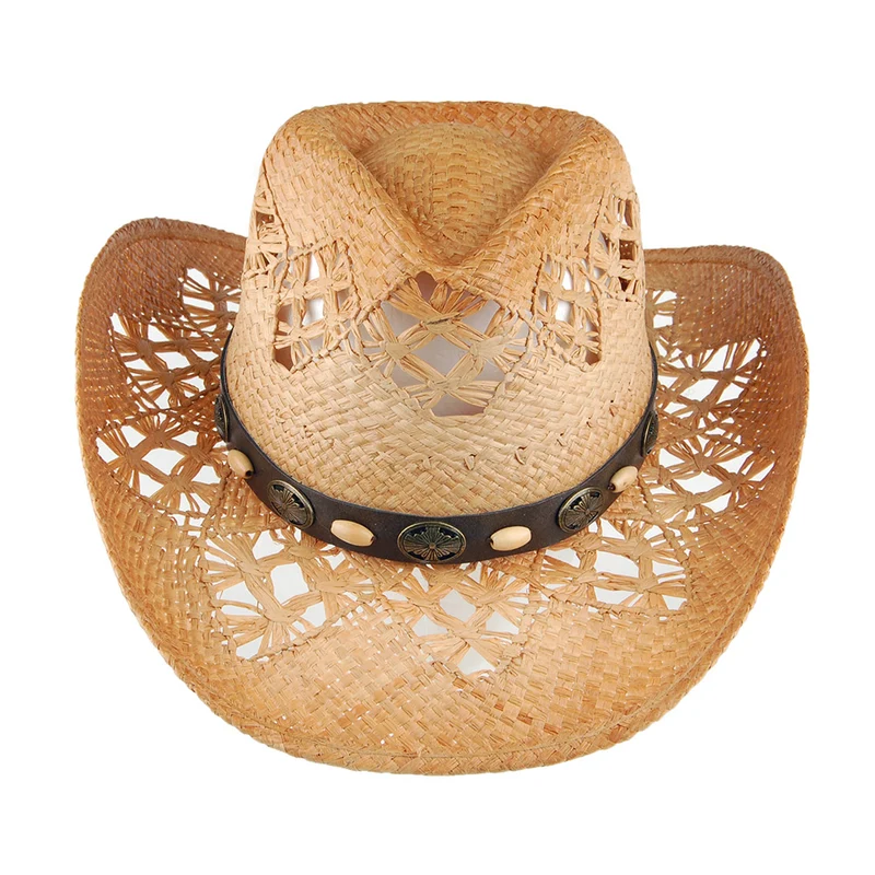 Chapeau de Cowboy en Raphia Annie Oakley naturel SUR LA TÊTE