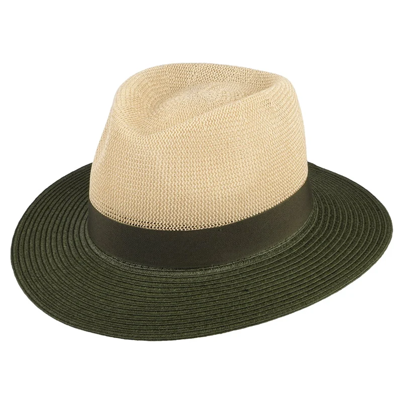 Chapeau Fedora en Paille Toyo Bicolore naturel-olive SEEBERGER