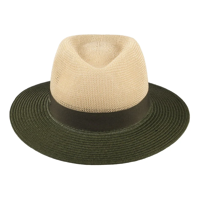 Chapeau Fedora en Paille Toyo Bicolore naturel-olive SEEBERGER