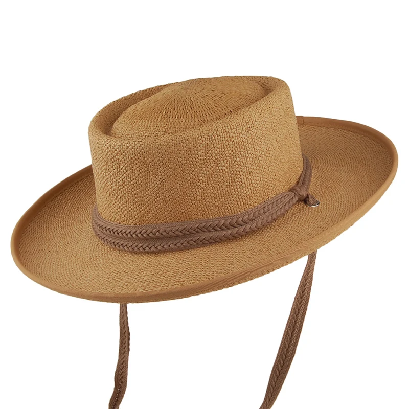 Chapeau Été Gaucho en Paille Toyo avec Jugulaire en Coton Tressé Jesolo thé SCALA