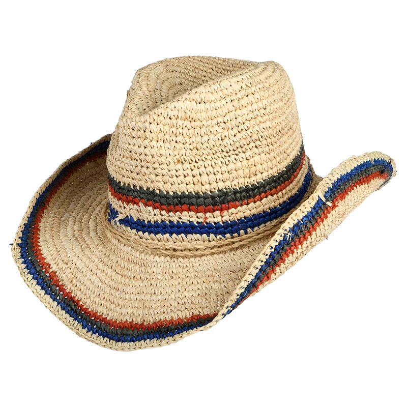 Chapeau de Cowboy en Raphia Crocheté Trezza naturel foncé SCALA