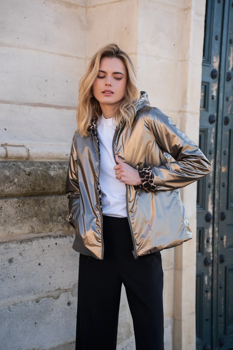 Imperméable réversible court mi-saison léopard choco