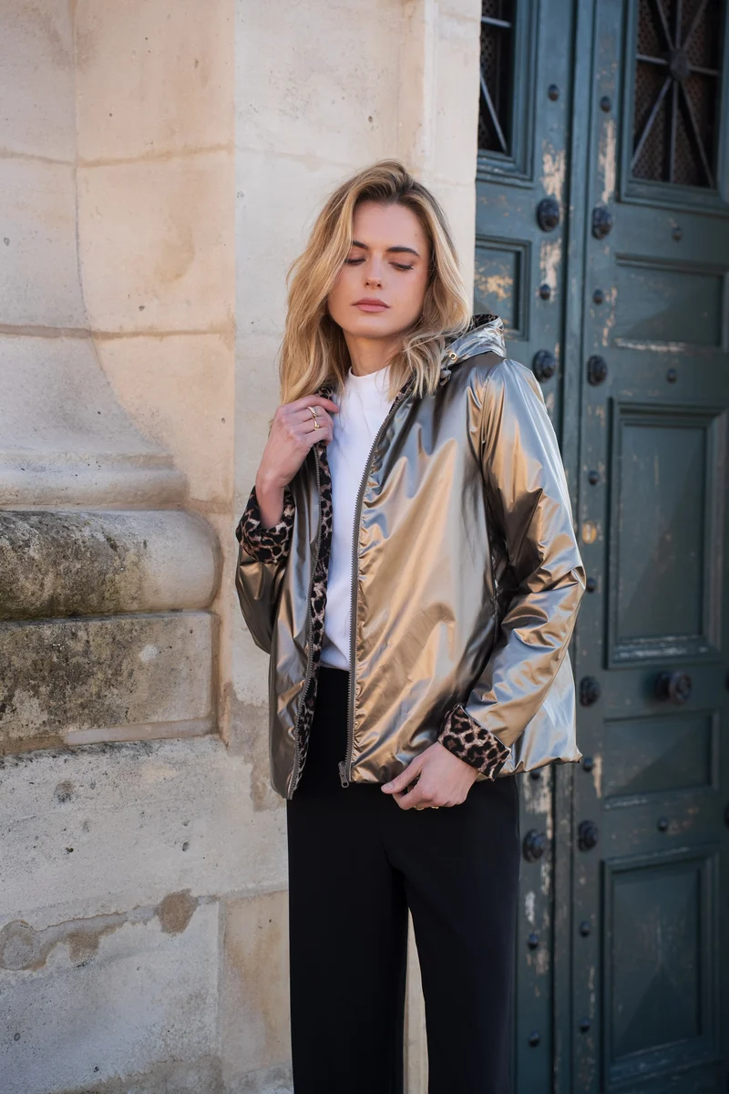 Imperméable réversible court mi-saison léopard choco