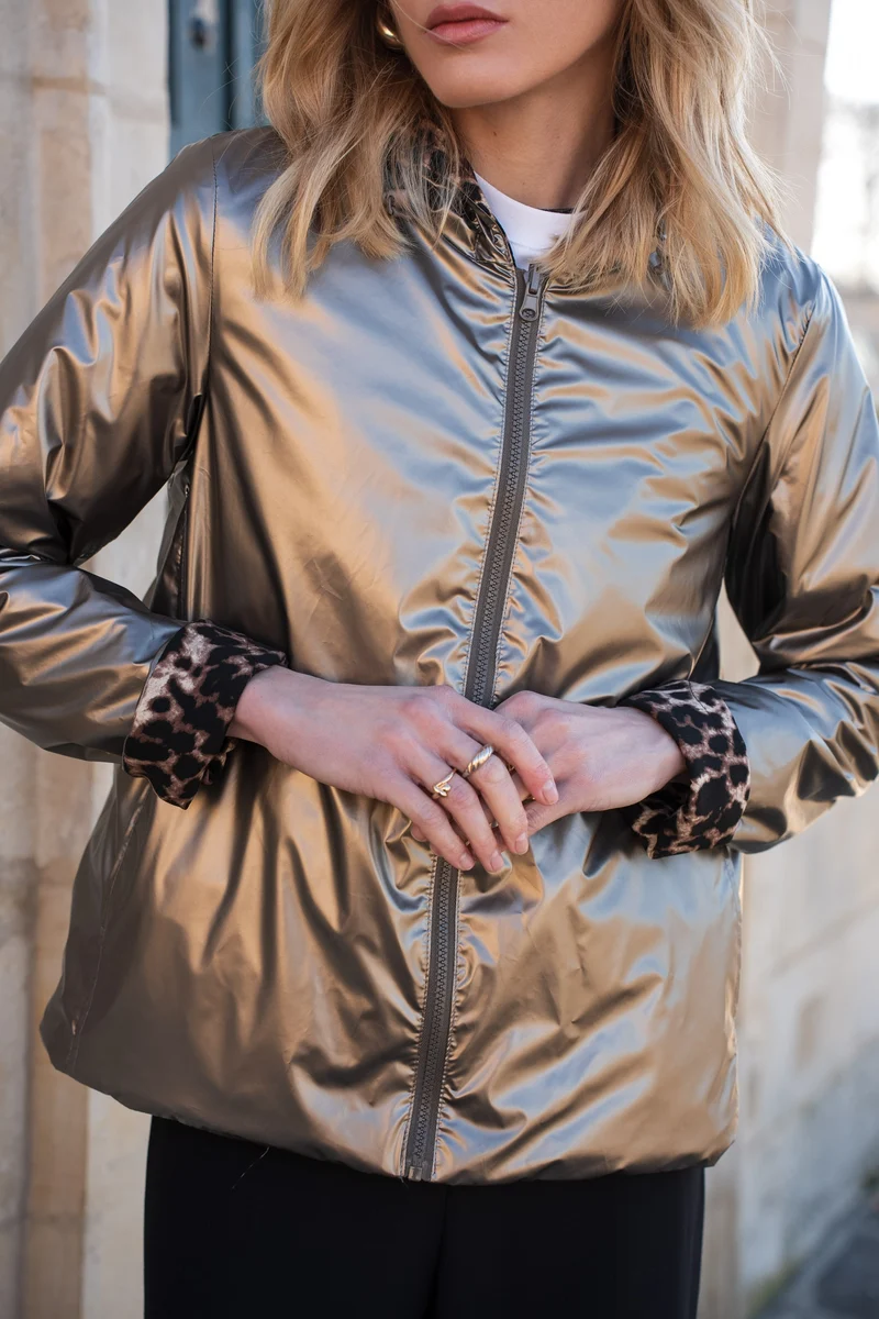 Imperméable réversible court mi-saison léopard choco