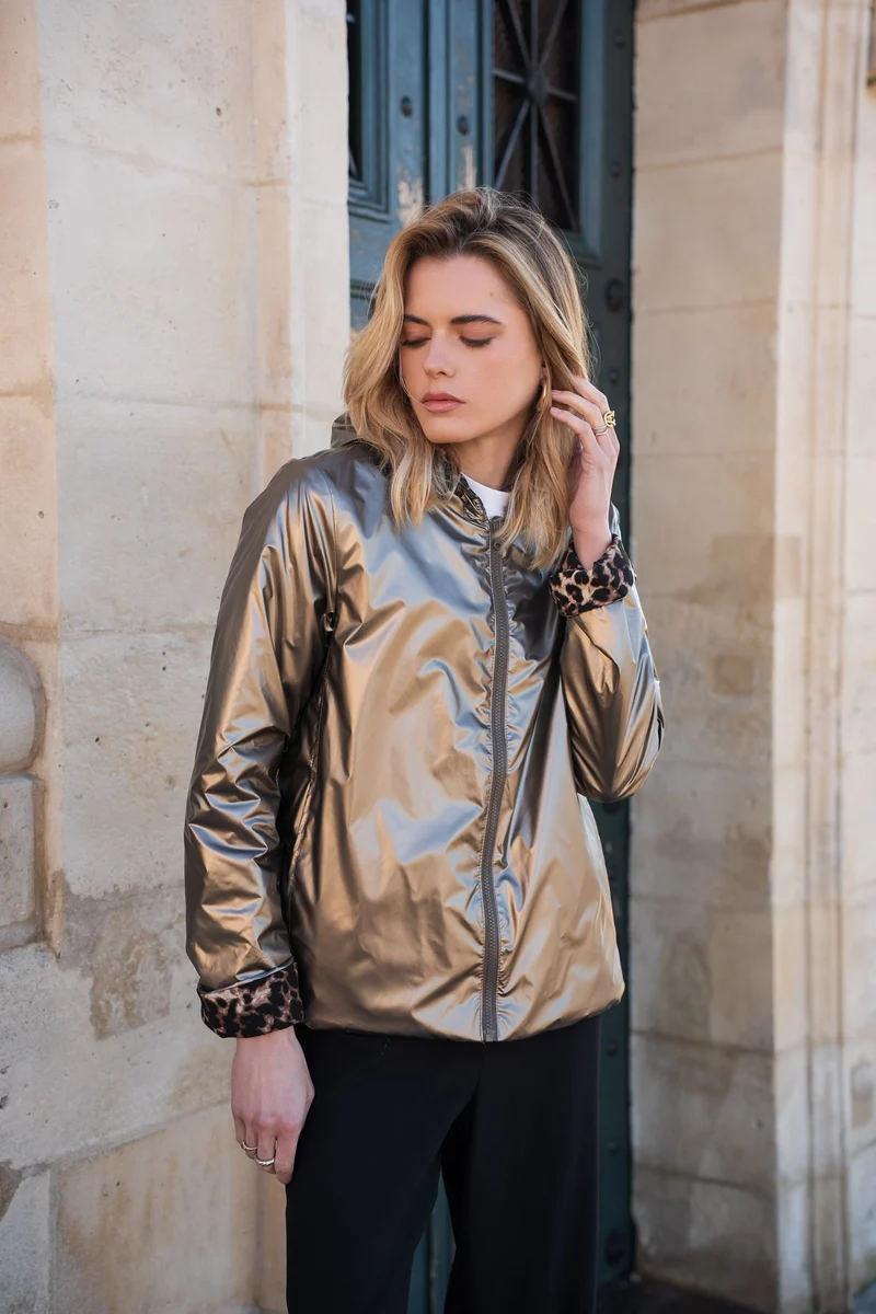 Imperméable réversible court mi-saison léopard choco