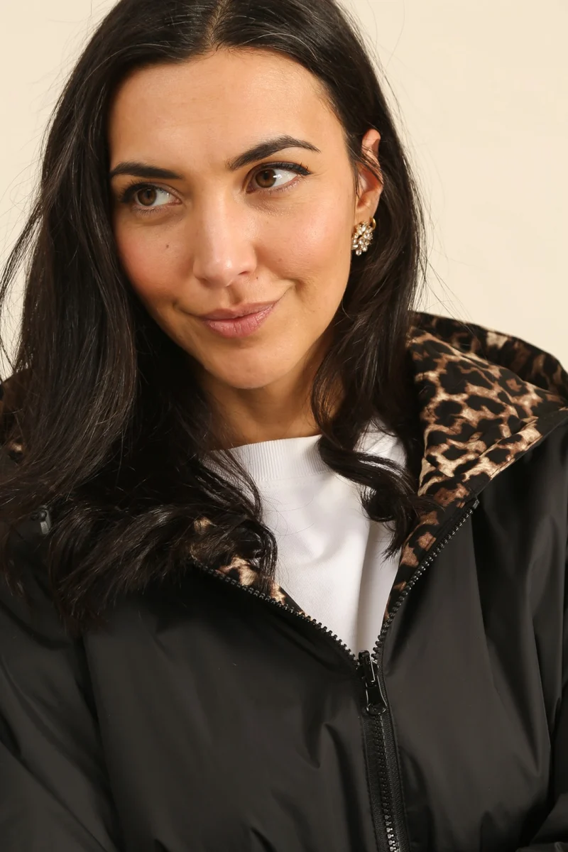 Imperméable réversible court mi-saison léopard choco
