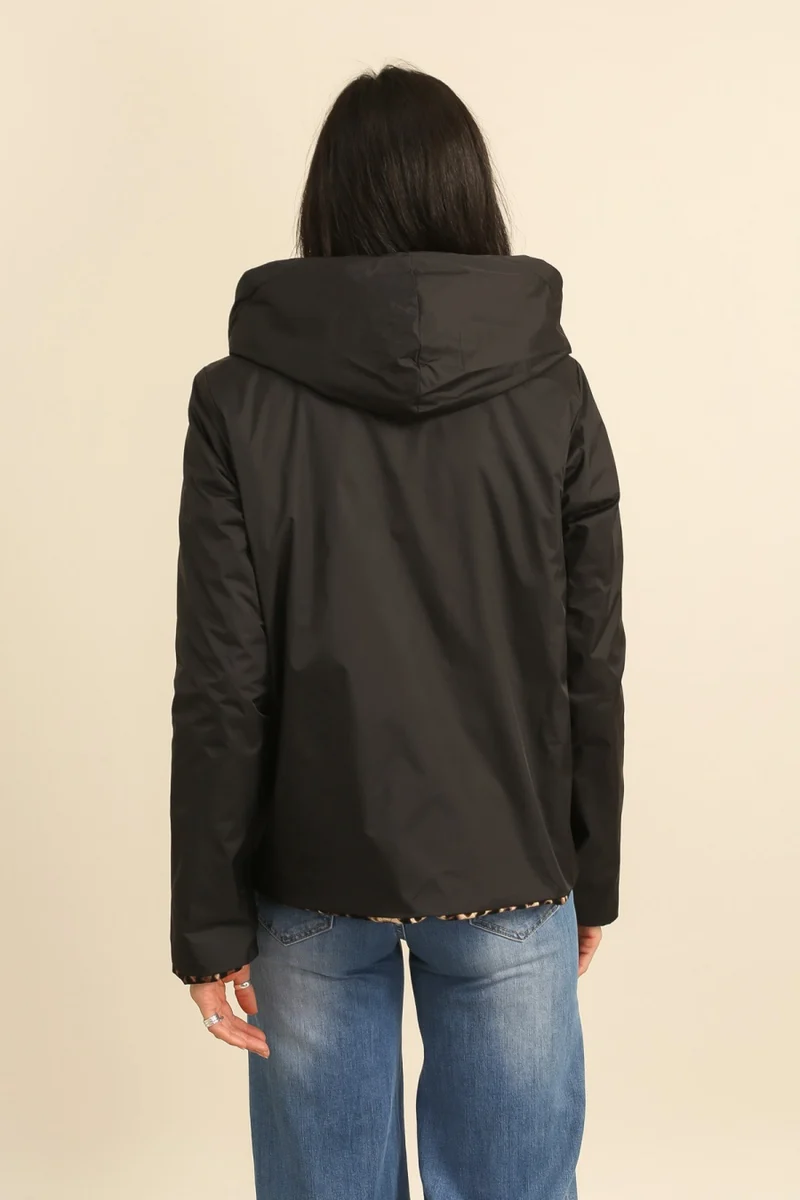Imperméable réversible court mi-saison léopard choco