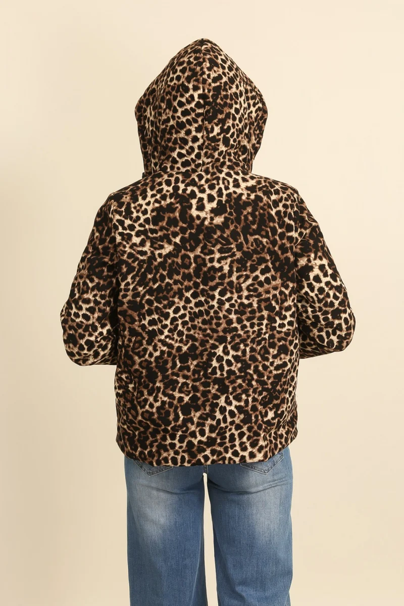 Imperméable réversible court mi-saison léopard choco