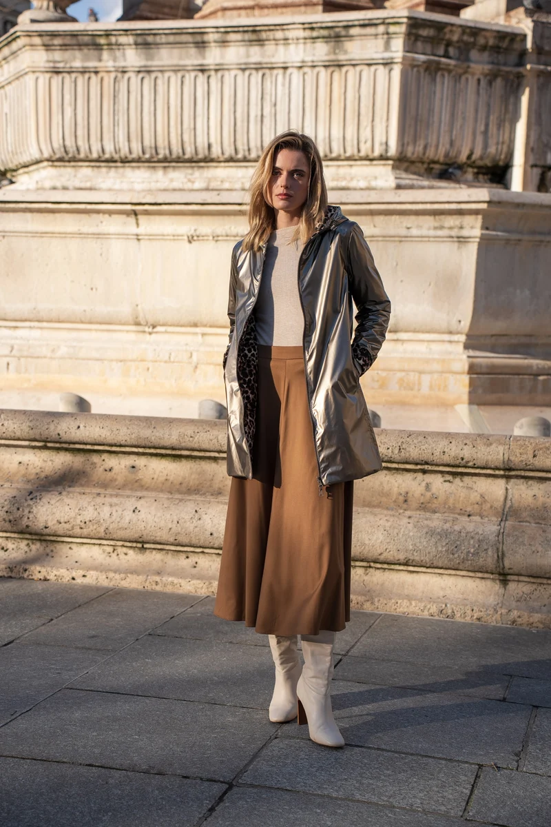 Imperméable réversible long mi-saison léopard choco