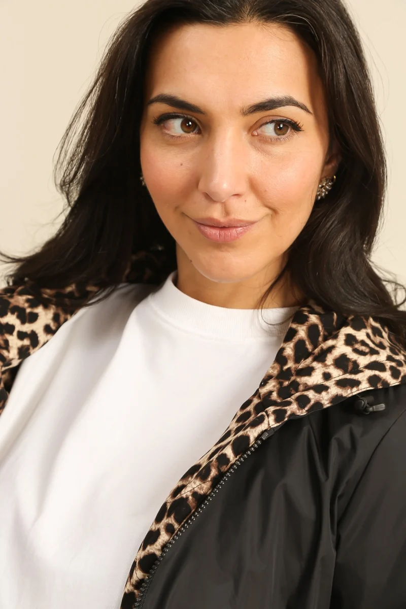 Imperméable réversible long mi-saison léopard choco