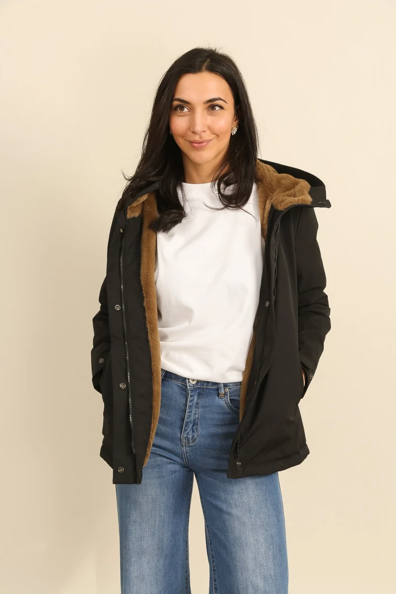 Parka fourrée bicolore courte