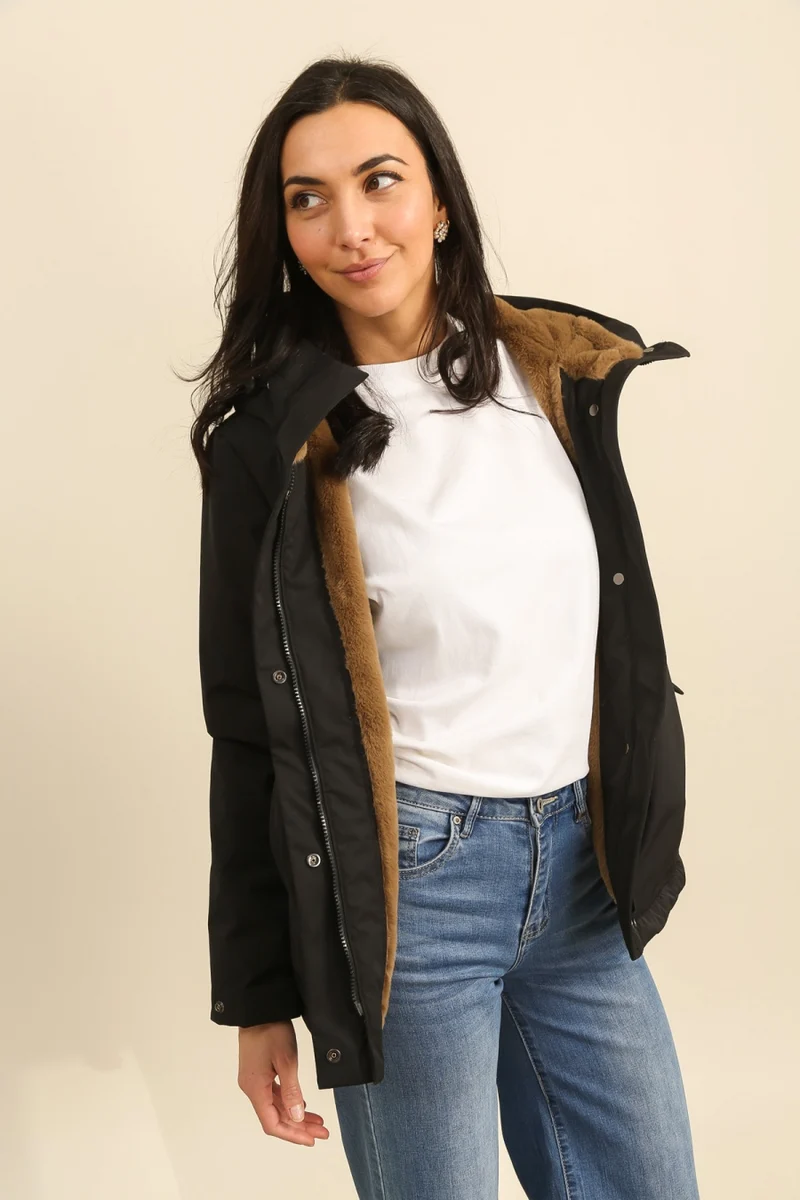 Parka fourrée bicolore courte