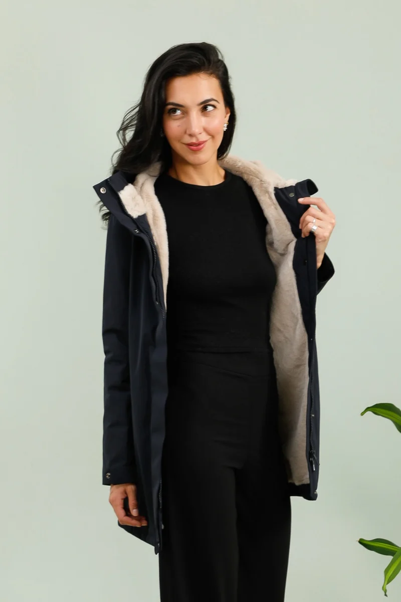 Parka fourrée bicolore longue