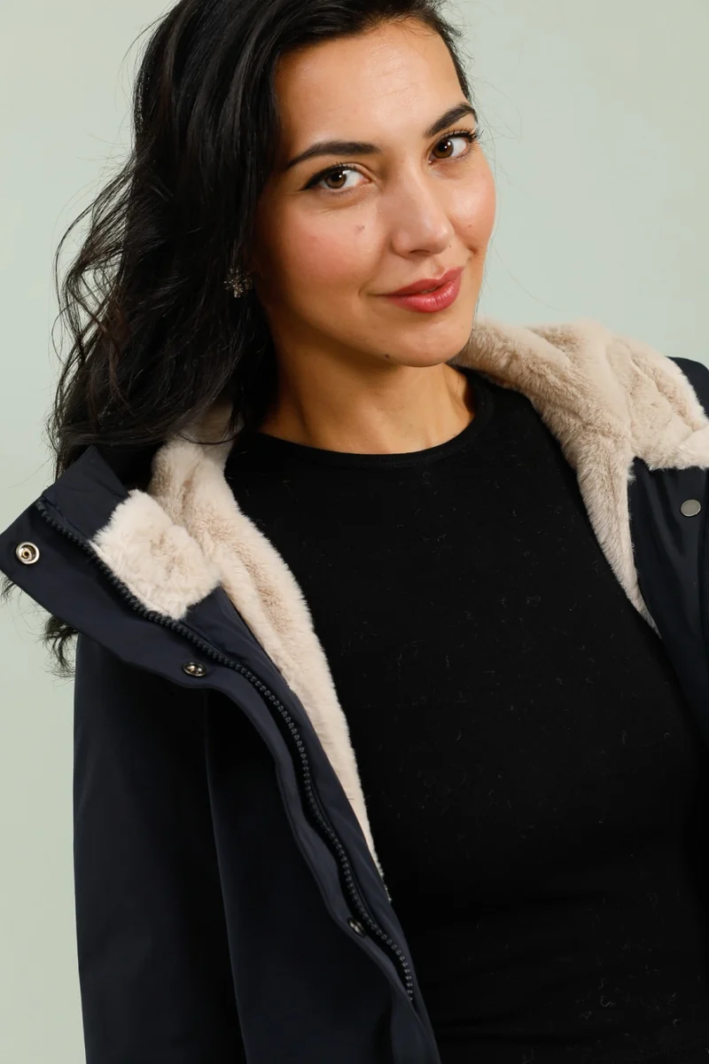 Parka fourrée bicolore longue