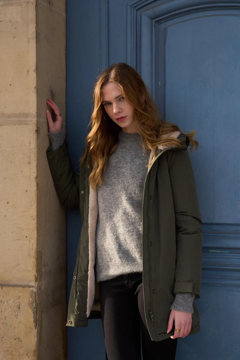 Parka fourrée bicolore longue