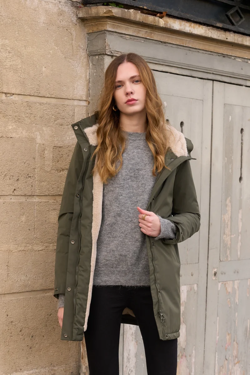 Parka fourrée bicolore longue