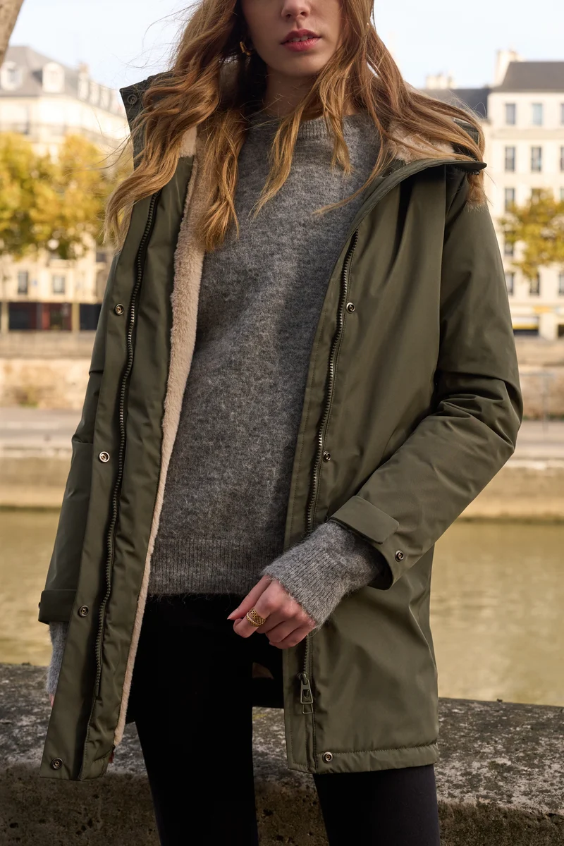 Parka fourrée bicolore longue