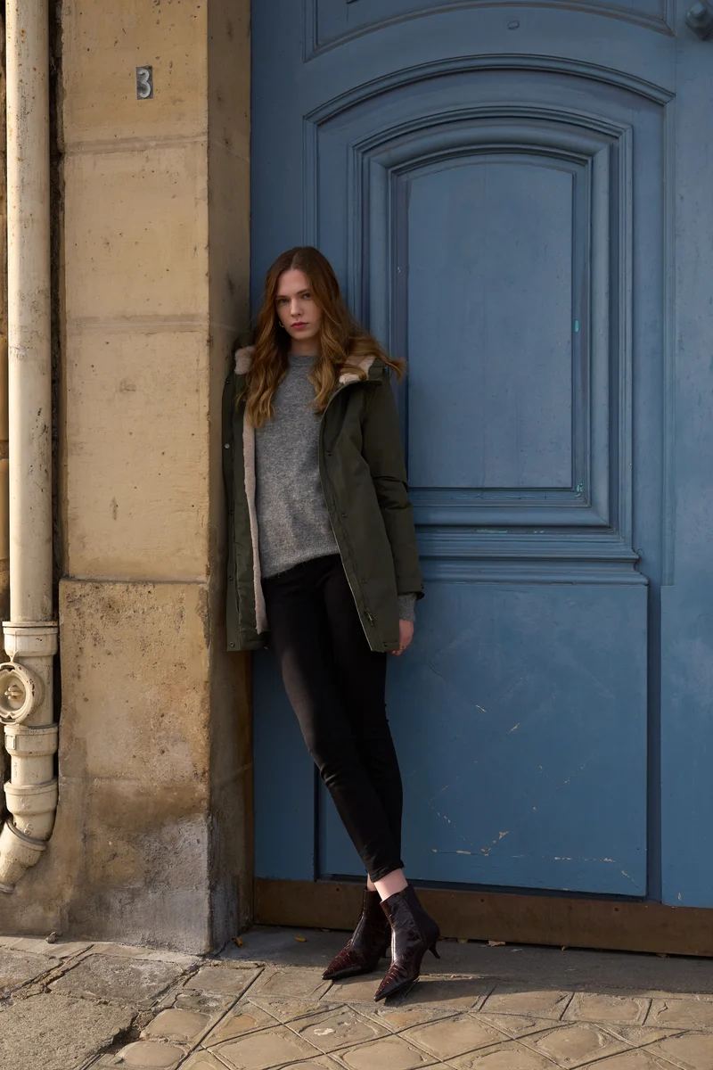 Parka fourrée bicolore longue