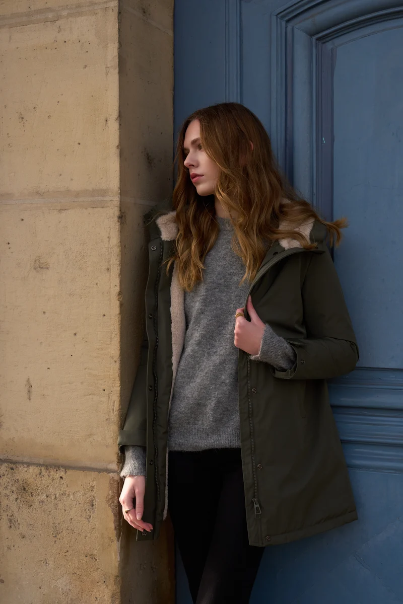 Parka fourrée bicolore longue