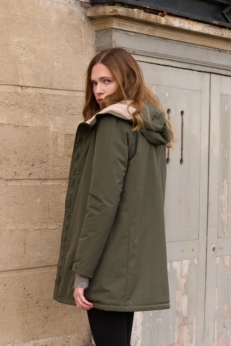 Parka fourrée bicolore longue