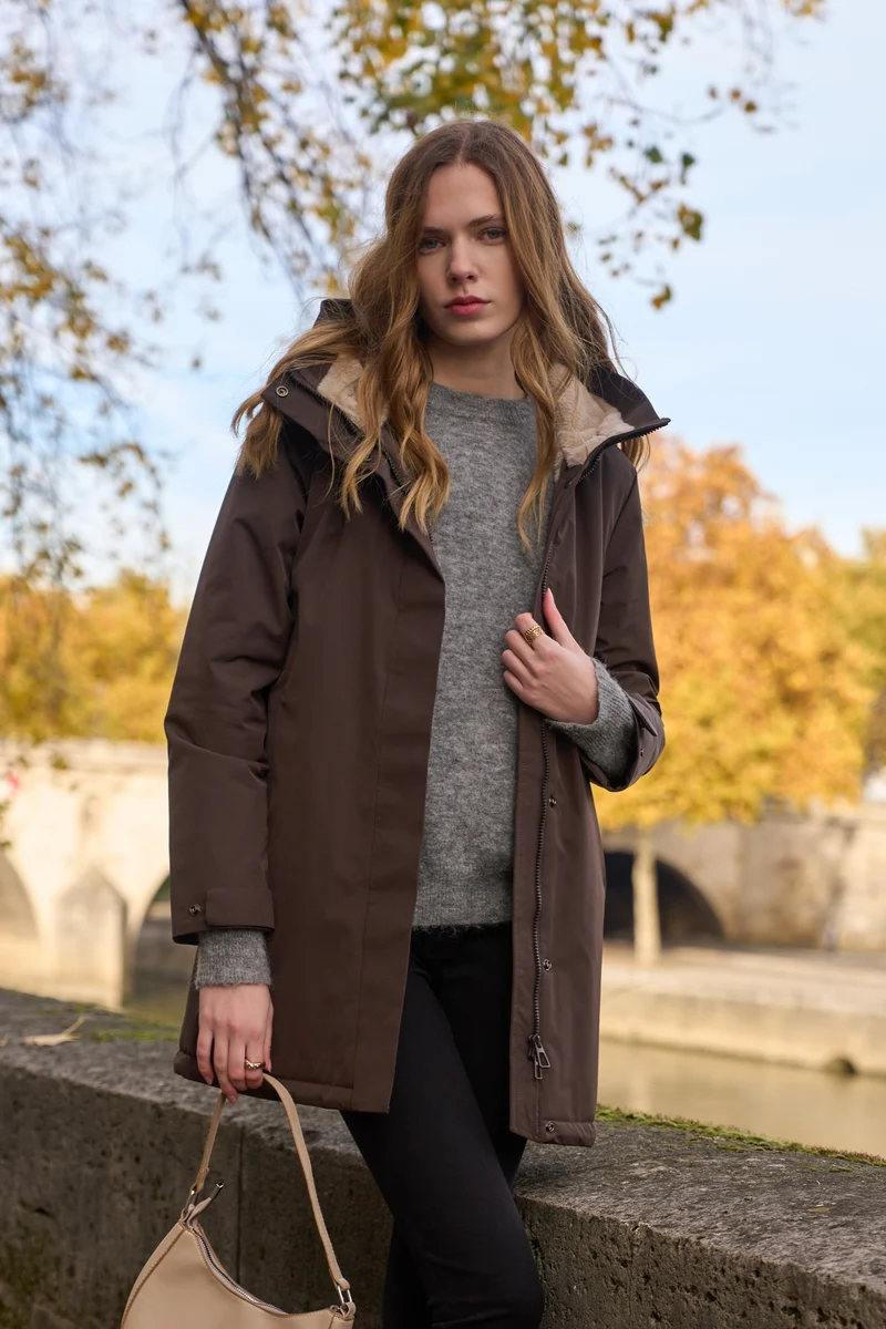 Parka fourrée bicolore longue