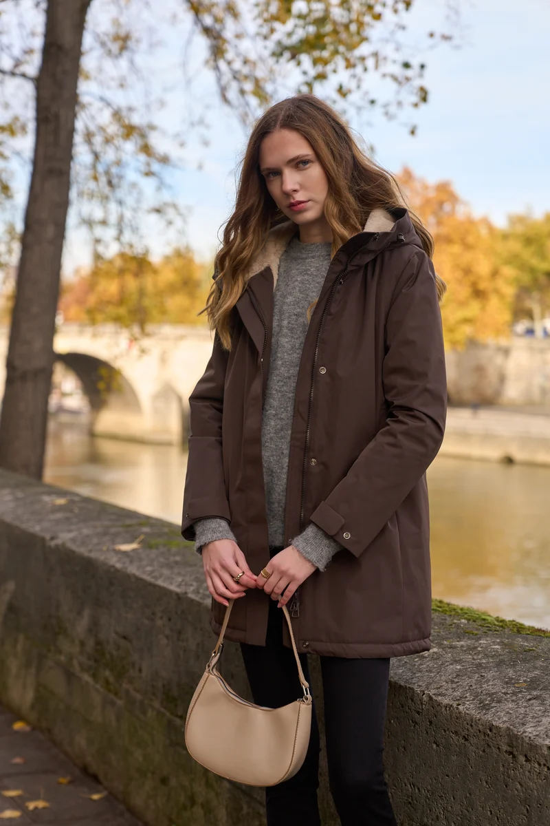 Parka fourrée bicolore longue
