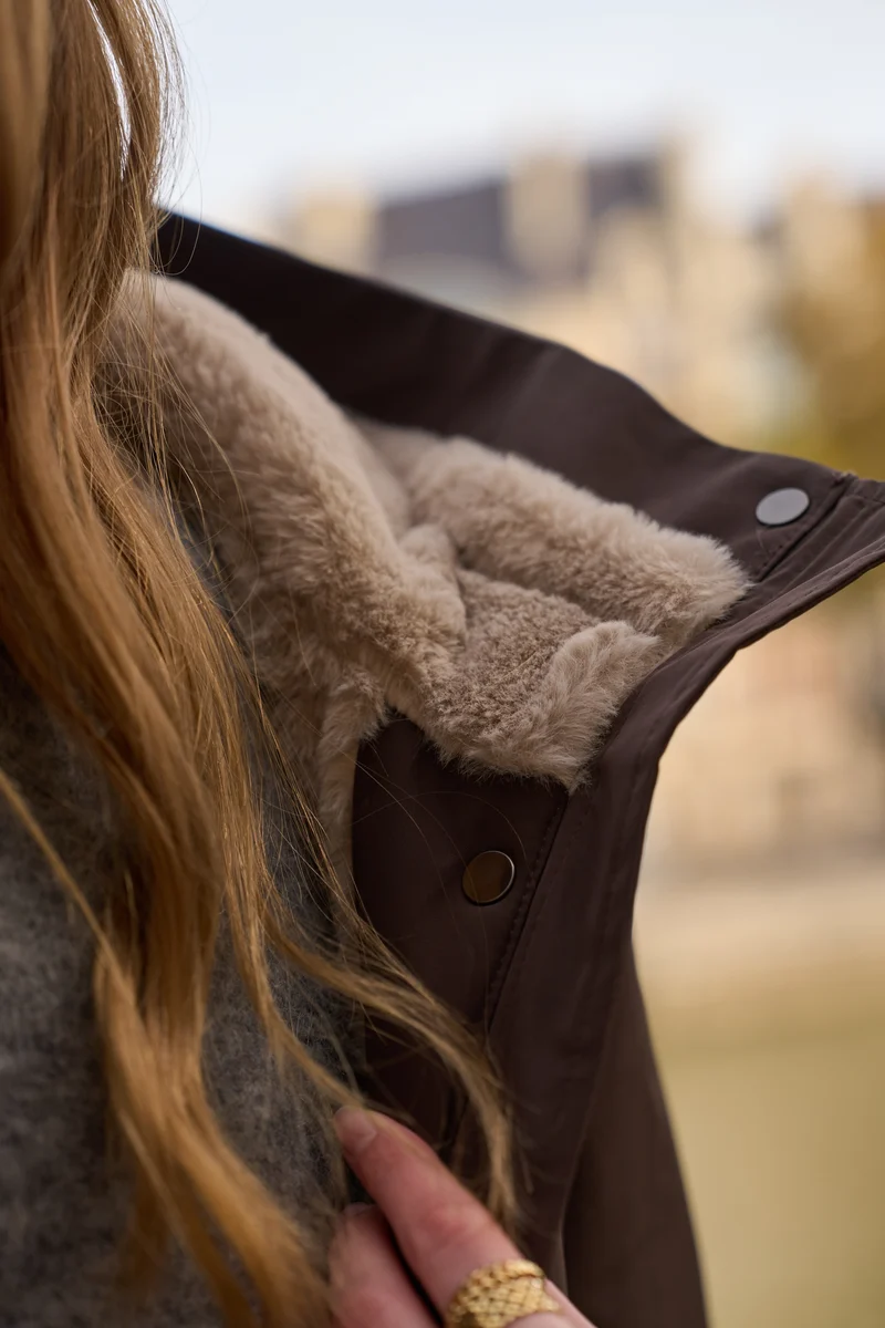 Parka fourrée bicolore longue