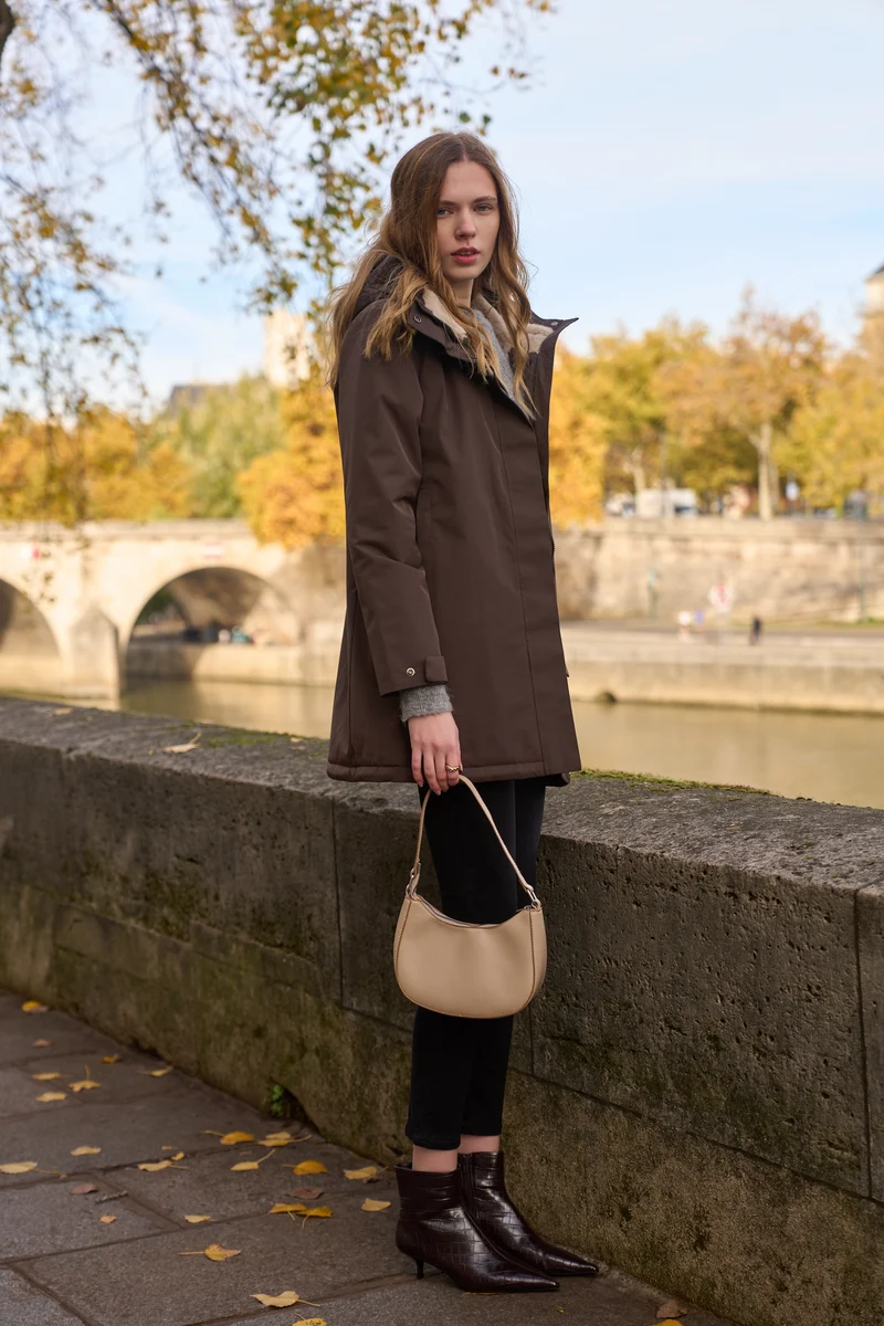 Parka fourrée bicolore longue