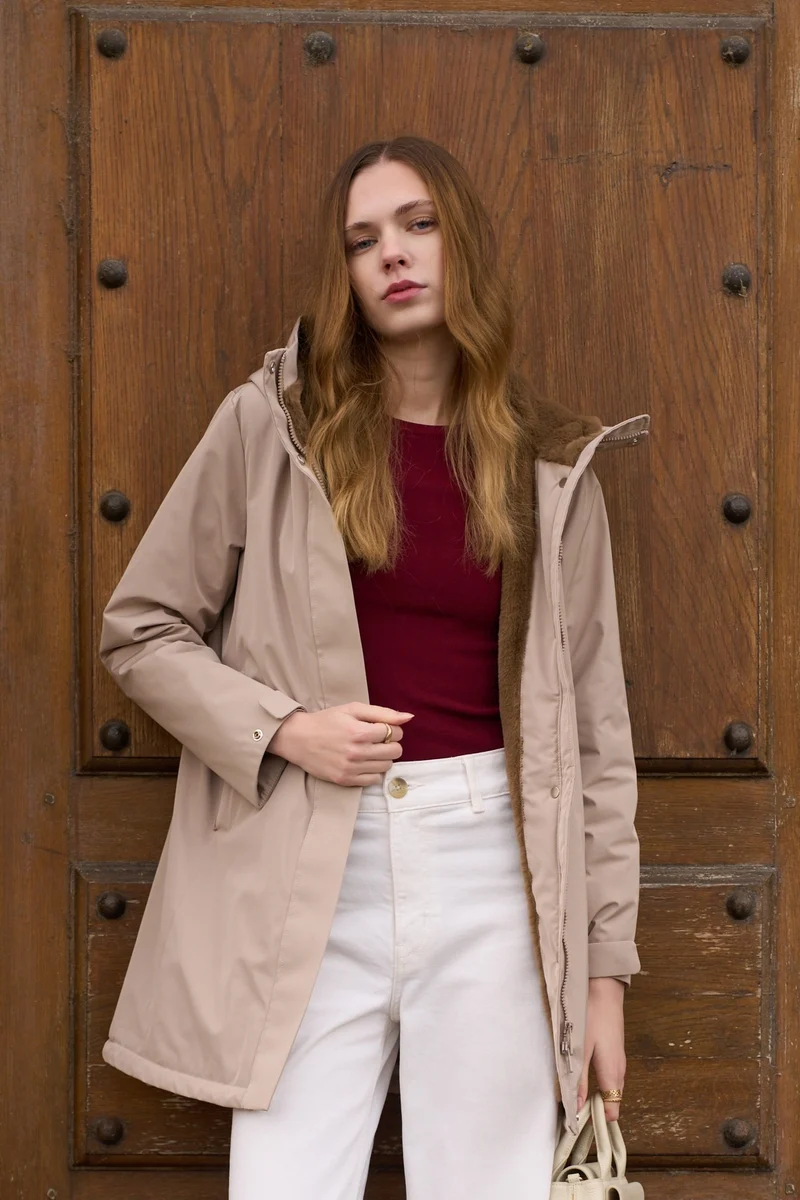 Parka fourrée bicolore longue
