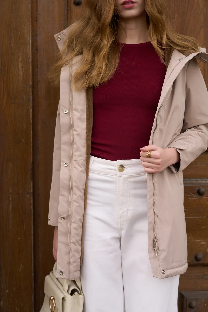 Parka fourrée bicolore longue