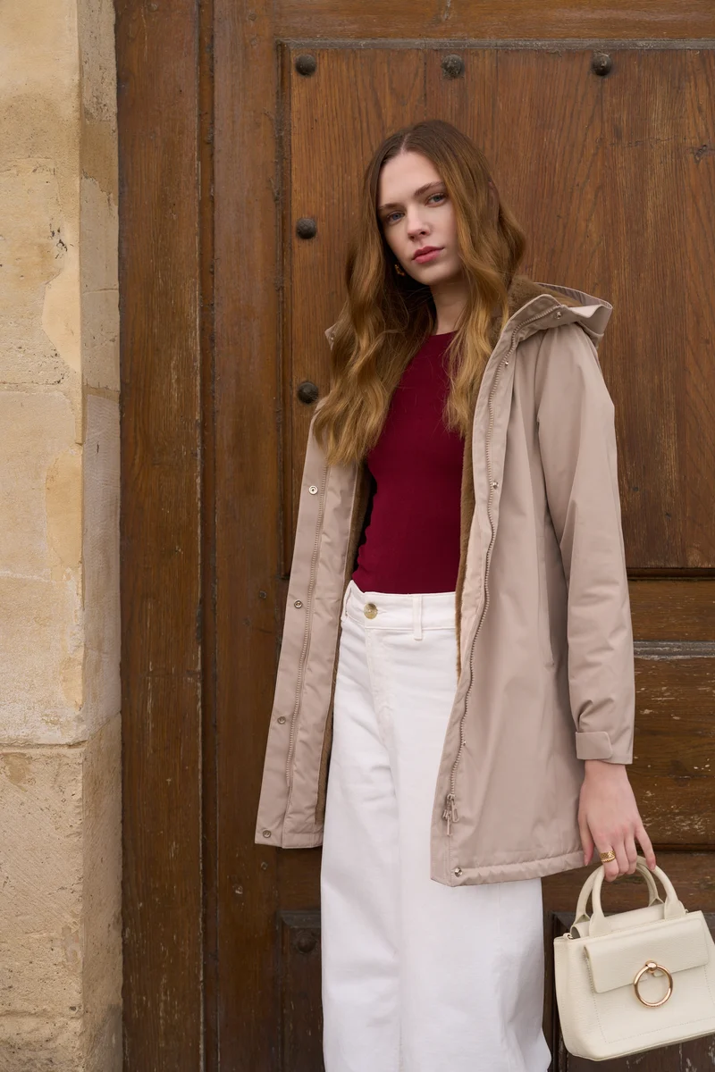 Parka fourrée bicolore longue